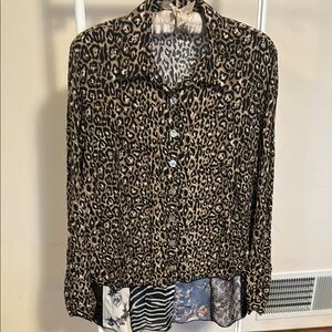 JOHN MARK Leopard Print Button-Up Blouse